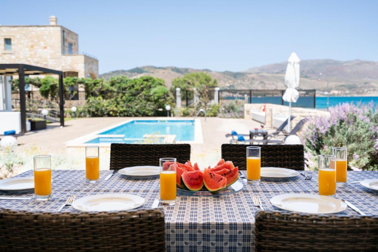 Beachfront Villa Turquoise With Private Pool, Bbq And Ping Pong Table Chania  Exterior photo