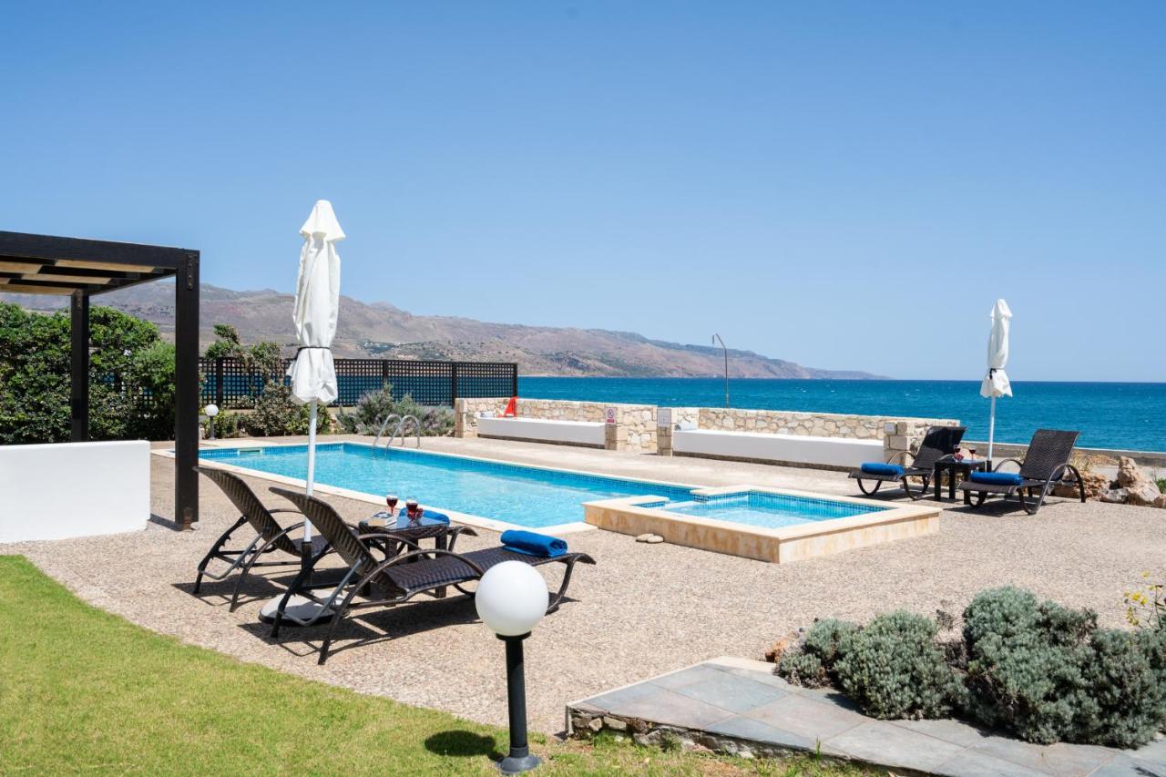 Beachfront Villa Turquoise With Private Pool, Bbq And Ping Pong Table Chania  Exterior photo